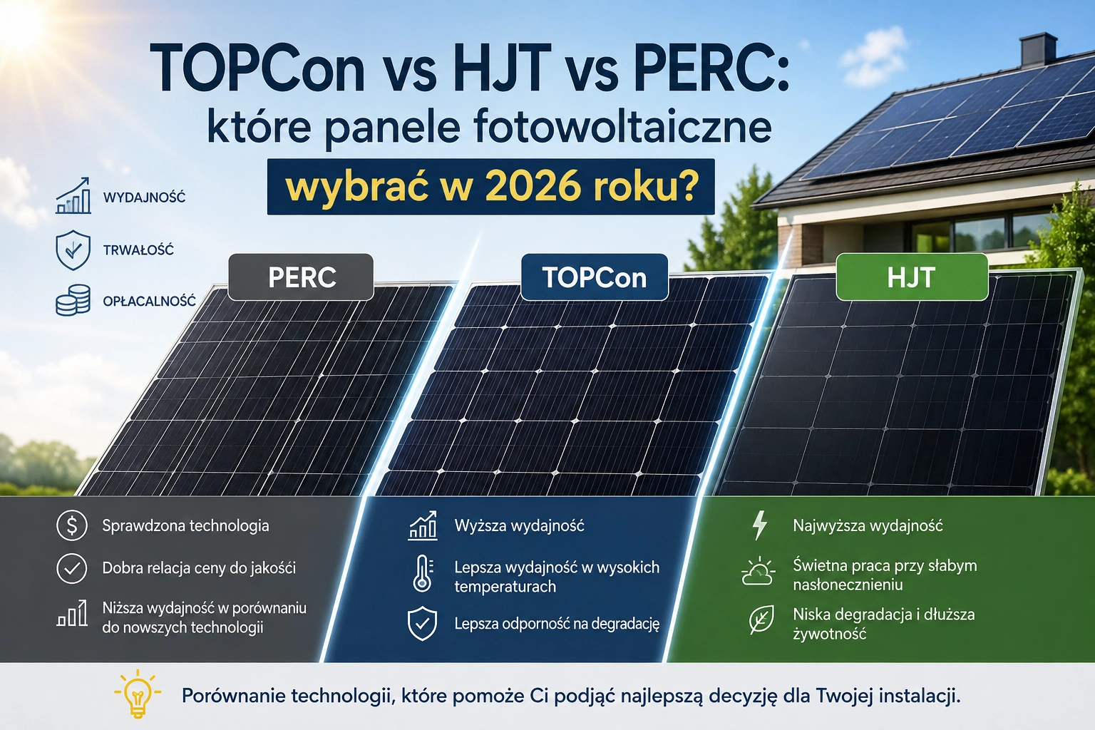 TOPCon vs HJT vs PERC: które panele fotowoltaiczne wybrać w 2026 roku?